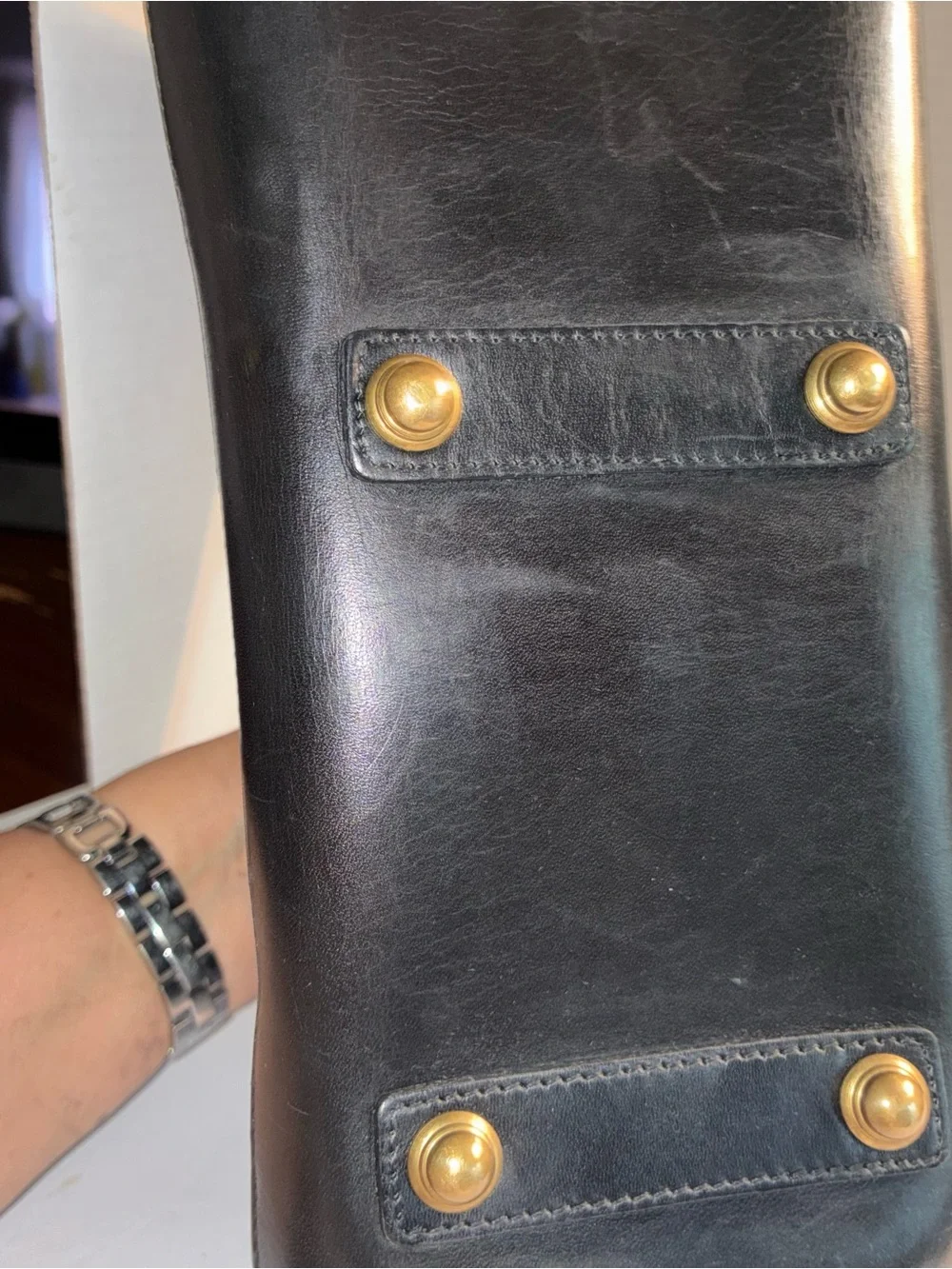 Vintage Dooney & Bourke Boston Black Pebbled Leather Satchel with Brass Hardware
